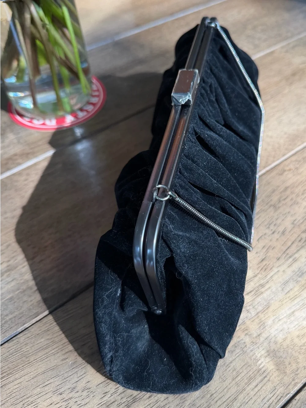 Vintage Mary Kay Black Velvet Evening Clutch with Metal Frame